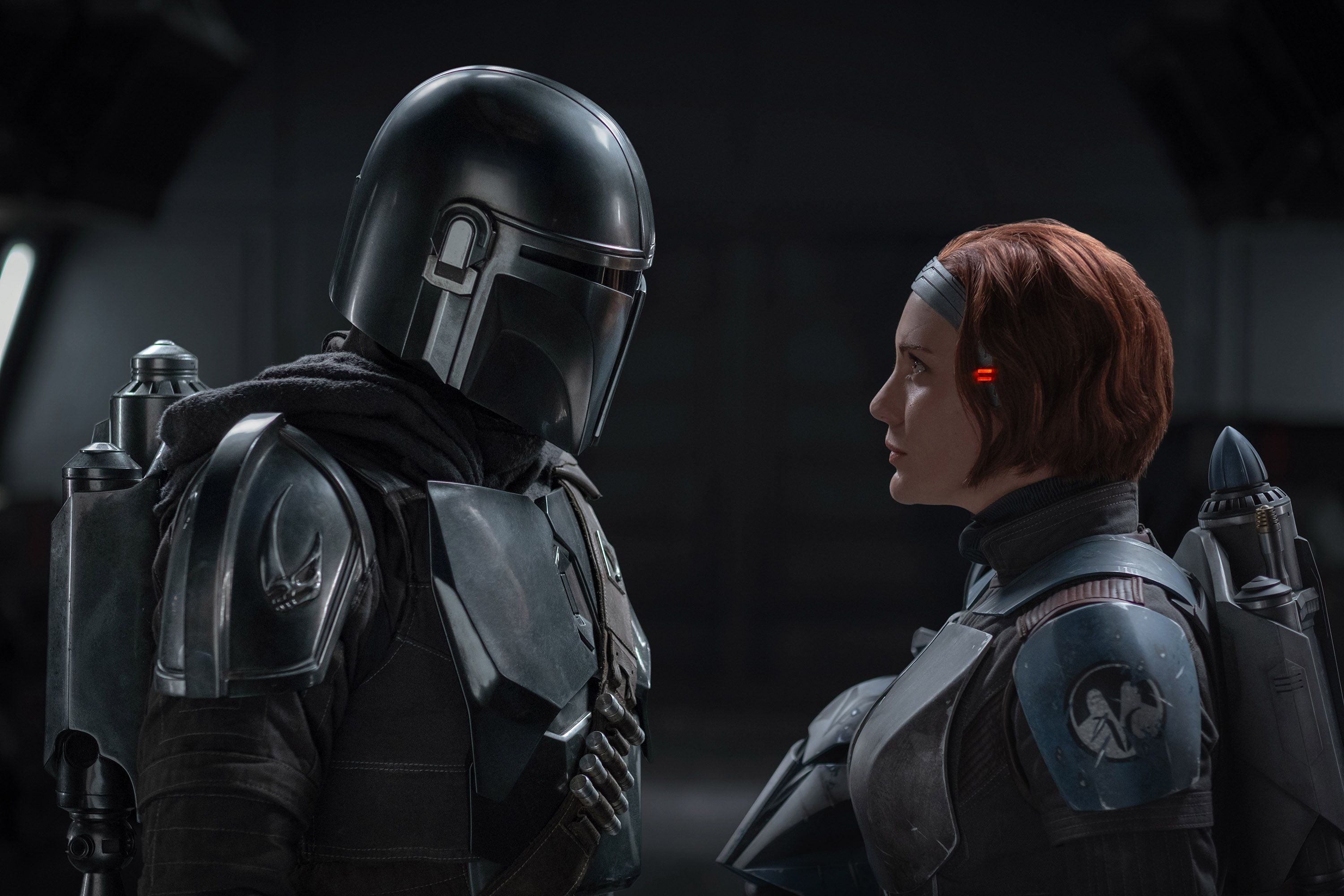 THE MANDALORIAN, Season 2 the mandalorian pedro pascal and bo katan kryze katee sackoff in lucasfilm's the mandalorian, season two, exclusively on disney © 2020 lucasfilm ltd ™ all rights reserved